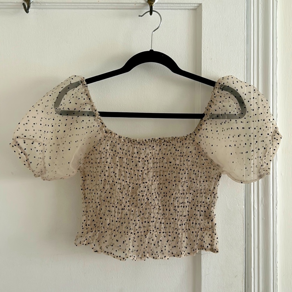 Sheer Polka Dot Gauzey Top with Puff Sleeves